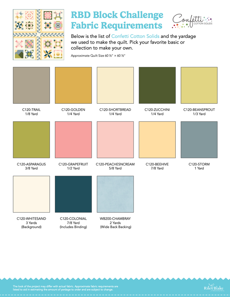 Riley Blake Designs 2026 Block Challenge Kit in Confetti Cottons Solids