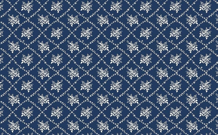 Classic Keepsakes In Blue Rose Trellis Navy Blue by Kanvas Studio for Benartex Fabrics - 14648-55