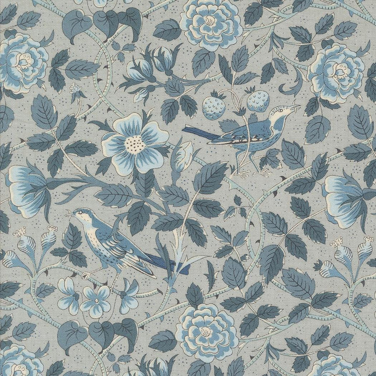Sacre Bleu Ciel Blue Oiseaux Florals Birds by French General for Moda Fabrics - 13972 14