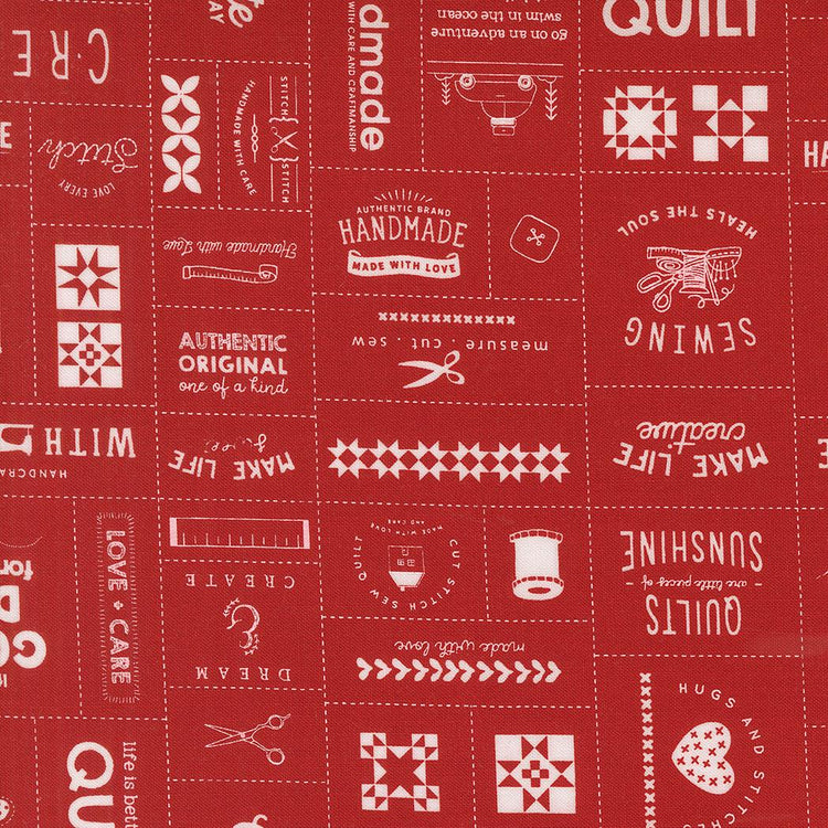 Threads Porcelain Red Made With Love Patchwork by Sweetwater for Moda Fabrics - 55680 23