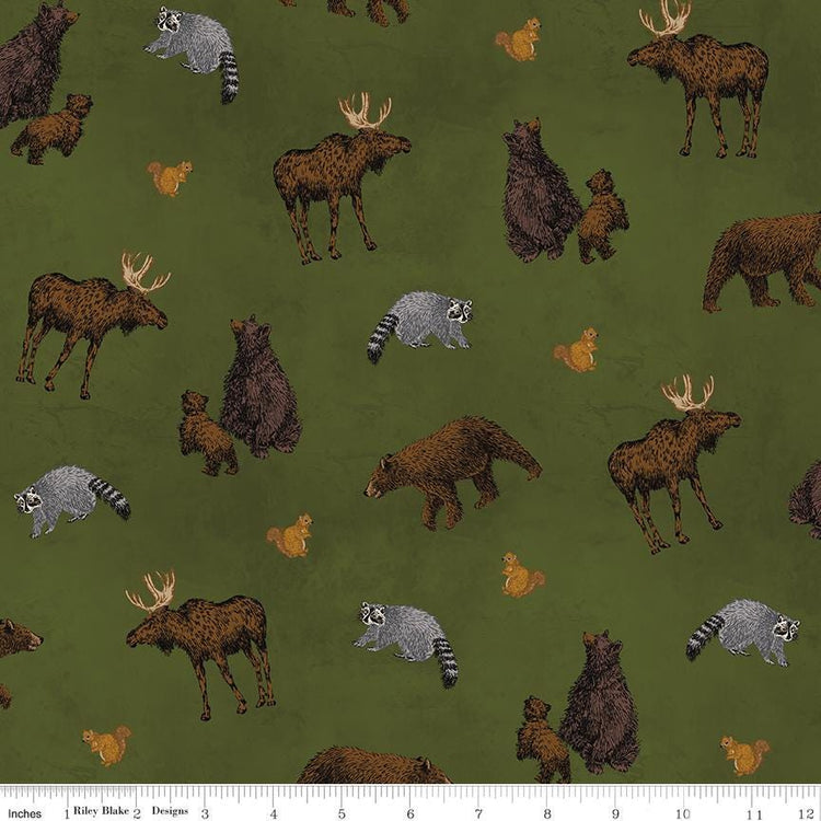 Pine Grove Animal Toss Green by Riley Blake Designs - C15931-GREEN