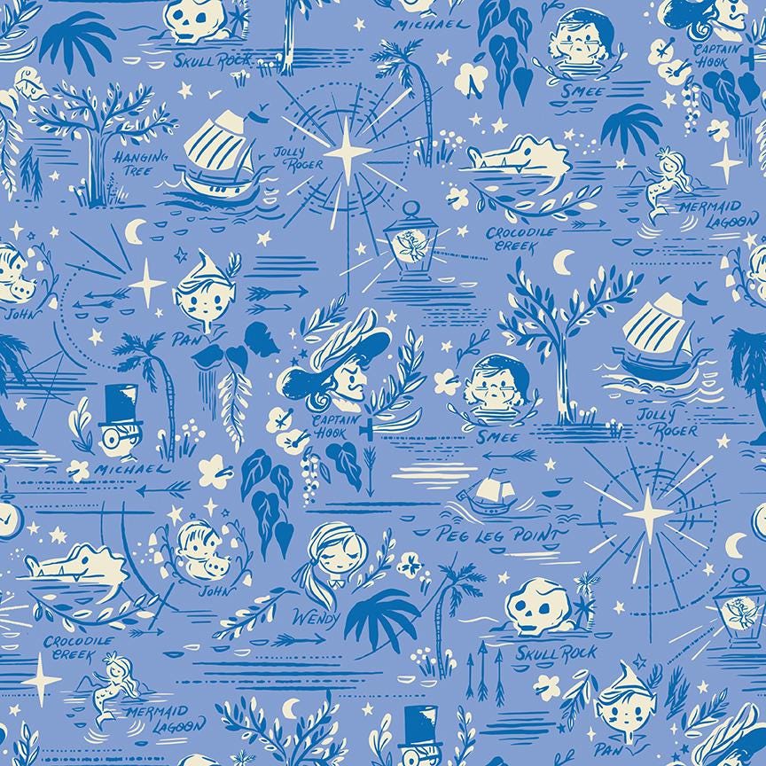 Forever Neverland Neverland Map Periwinkle by Jill Howarth for Riley Blake Designs - C15902-PERIWINKLE