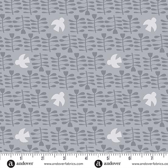 Conway Cottage Grey Amongst the Flowers by Karen Lewis Textiles for Andover Fabrics - A-1417-C