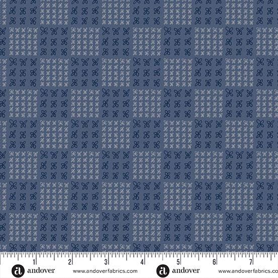Conway Cottage Blue Flower Box by Karen Lewis Textiles for Andover Fabrics - A-1419-B