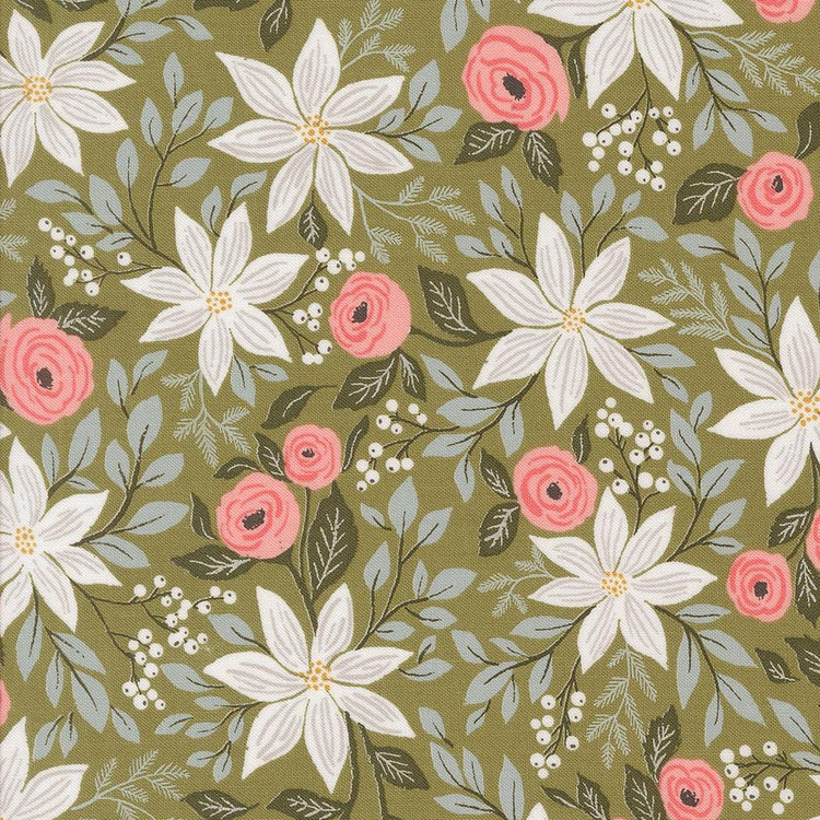 Berry And Pine Poinsettia Party Florals Sage by Lella Boutique for Moda Fabrics - 5240 12