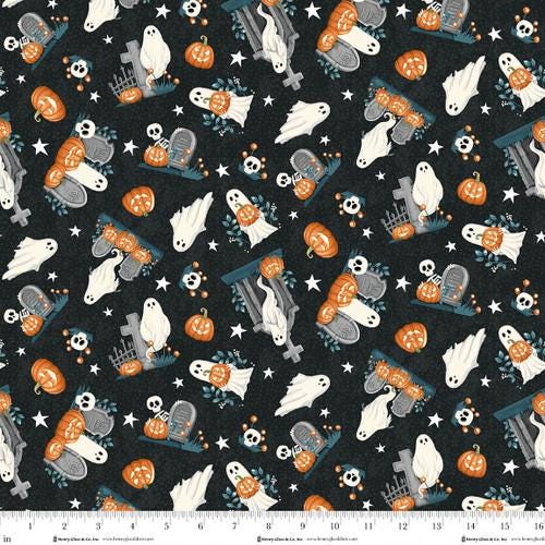 Ghosts in the Graveyard Tossed Ghosts Glow by Shelly Comiskey for Henry Glass - Q2026G-99