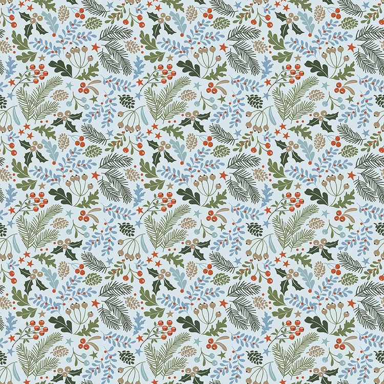 Santa's Tree Farm Berries & Boughs Sky by Lisa Audit for Riley Blake Designs - C16452-SKY