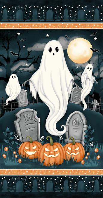 Ghosts In The Graveyard 24 Inch Ghost Panel Glow by Shelly Comiskey for Henry Glass Fabric - Q2031PG-99