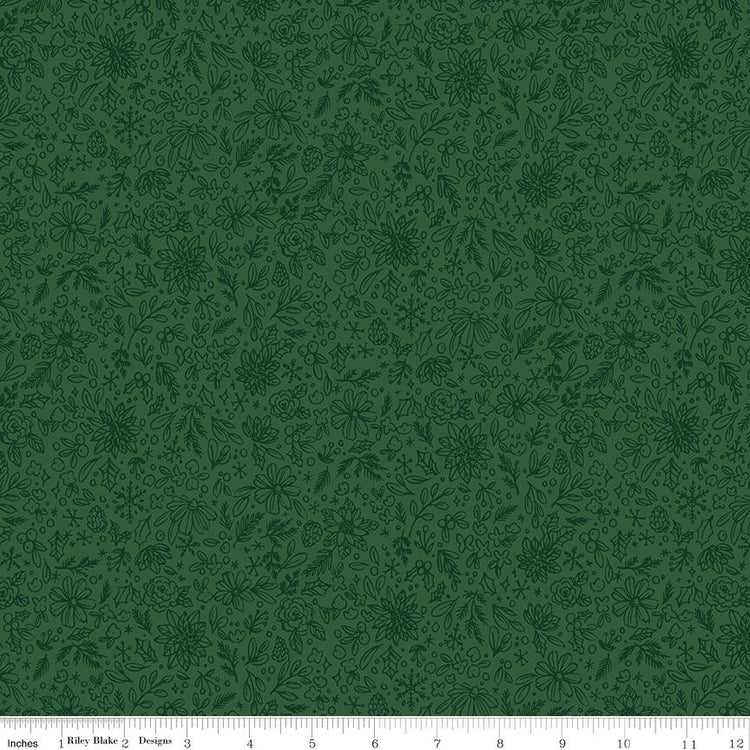 Charming Christmas Floral Outline Green by Kelsey Carlson for Riley Blake Designs - C16354-GREEN