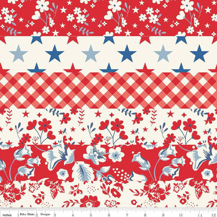 Freedom Garden Cheater Print Red by My Mind's Eye for Riley Blake Designs - C15621-WHITE