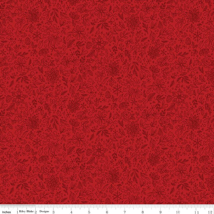 Charming Christmas Floral Outline Red by Kelsey Carlson for Riley Blake Designs - C16354-RED