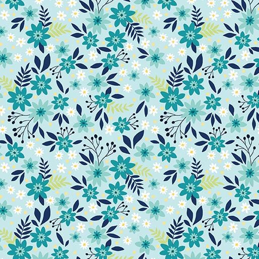 Among the Wildflowers II Primrose Aqua by Shelly Cavanna for Benartex Fabrics - 17102-24