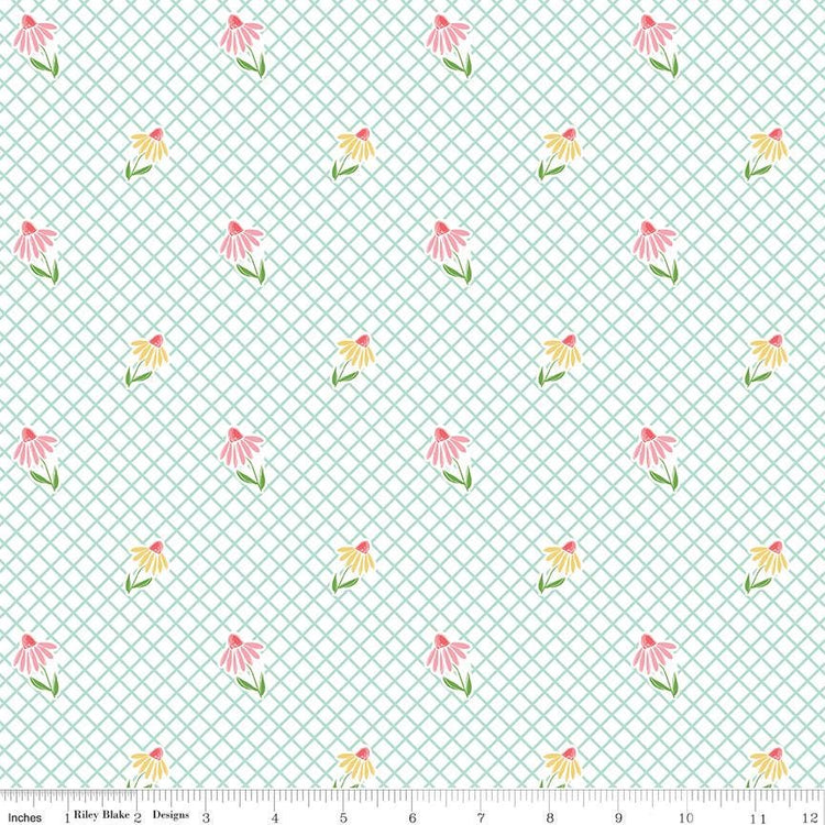 Summer Skies and Fireflies Cone Flowers White by Gracey Larson for Riley Blake Designs - C16372-WHITE