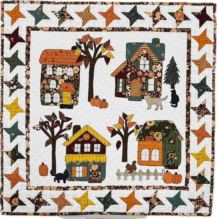 Autumn In The Village Wall Hanging Kit with Happy Fall Days fabric by Kelsey Carlson for Riley Blake Designs - quilt kit