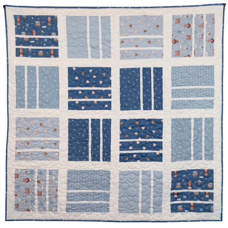 Squared Up Baby Boy Quilt Kit with Cozy Bebe Fabric by Riley Blake Designs with printed Squared Up Pattern by Fran Gulick of Cotton & Joy