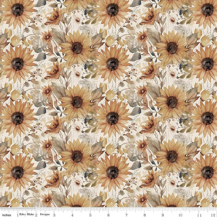 Evening on the Prairie Watercolor Sunflowers Cream by Modern Prairie for Riley Blake Designs - CD16743-CREAM