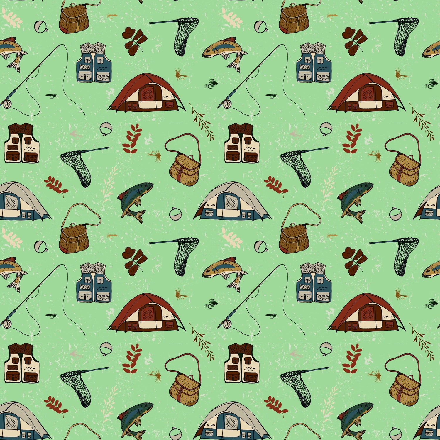 Let's Wander Gone Fishing Sage by Casey Cometti for Riley Blake Designs - C16881-SAGE