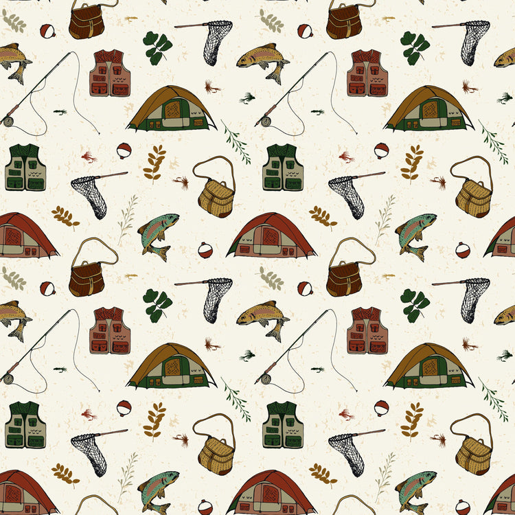 Let's Wander Gone Fishing Cream by Casey Cometti for Riley Blake Designs - C16881-CREAM