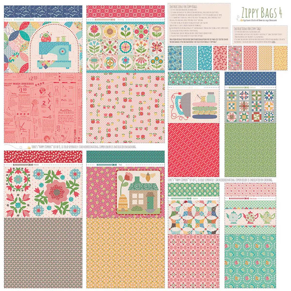 バッグ HAPPY HAPPY Lori Holt Home Décor Zippy Bags 4 Kit with 8 zippers - Panel and