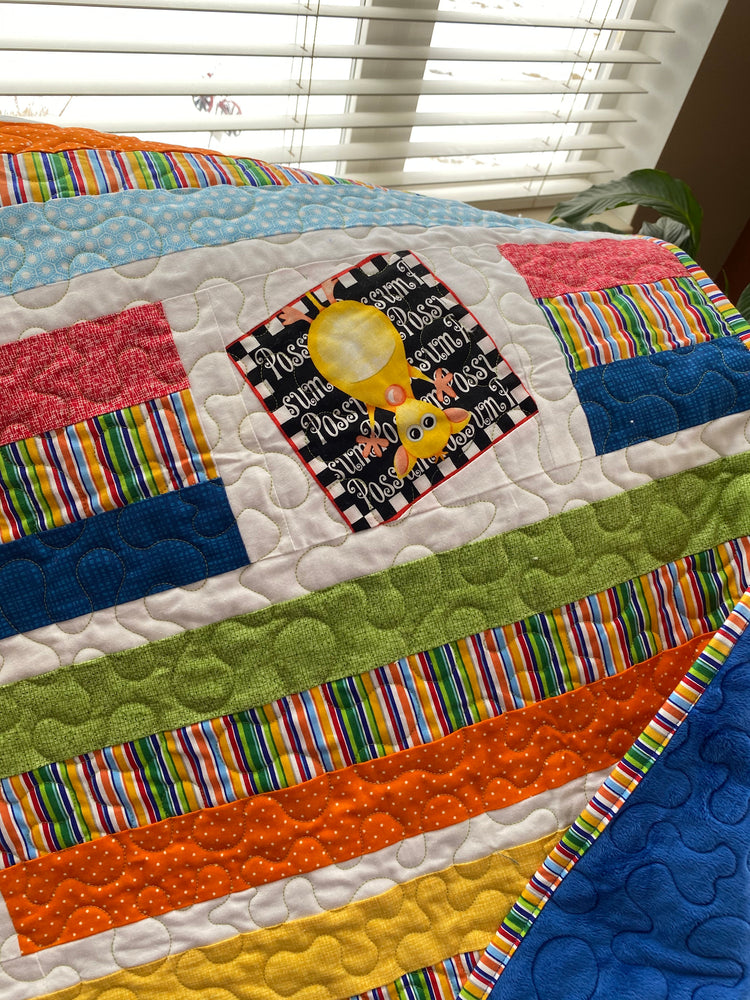 Animals Wonky Strip Quilt with Vibrant Fun Colors