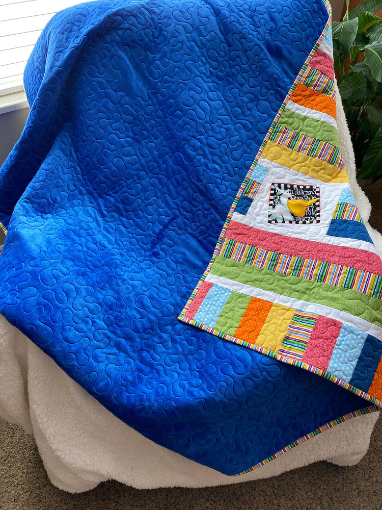 Animals Wonky Strip Quilt with Vibrant Fun Colors