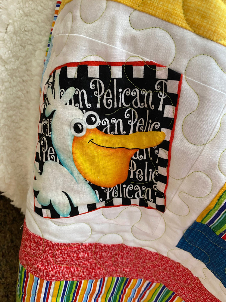 Animals Wonky Strip Quilt with Vibrant Fun Colors