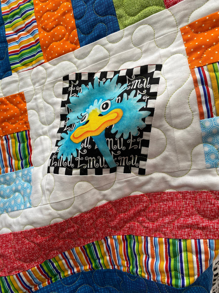 Animals Wonky Strip Quilt with Vibrant Fun Colors