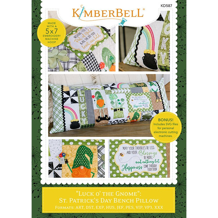 Luck O' The Gnome: St. Patrick's Day Bench Pillow (Machine Embroidery Version CD)