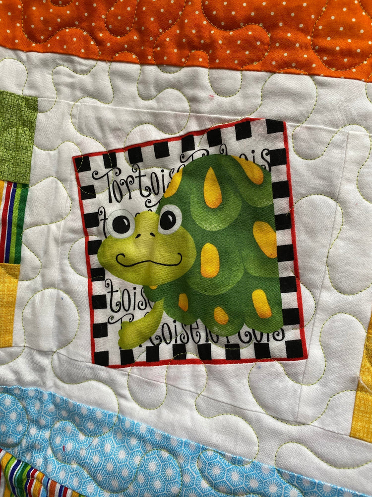 Animals Wonky Strip Quilt with Vibrant Fun Colors