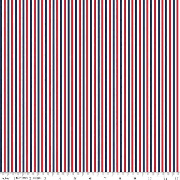 Patriotic 1/8 Stripe (red, white, blue) by Riley Blake Designs