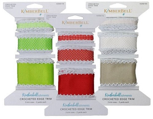 KimberBell Crocheted Edge Trim (in red, grey or green)