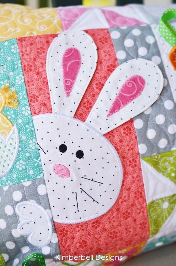 The “HOPPY" Easter Bench Pillow Machine Embroidery CD by Kimberbell Designs