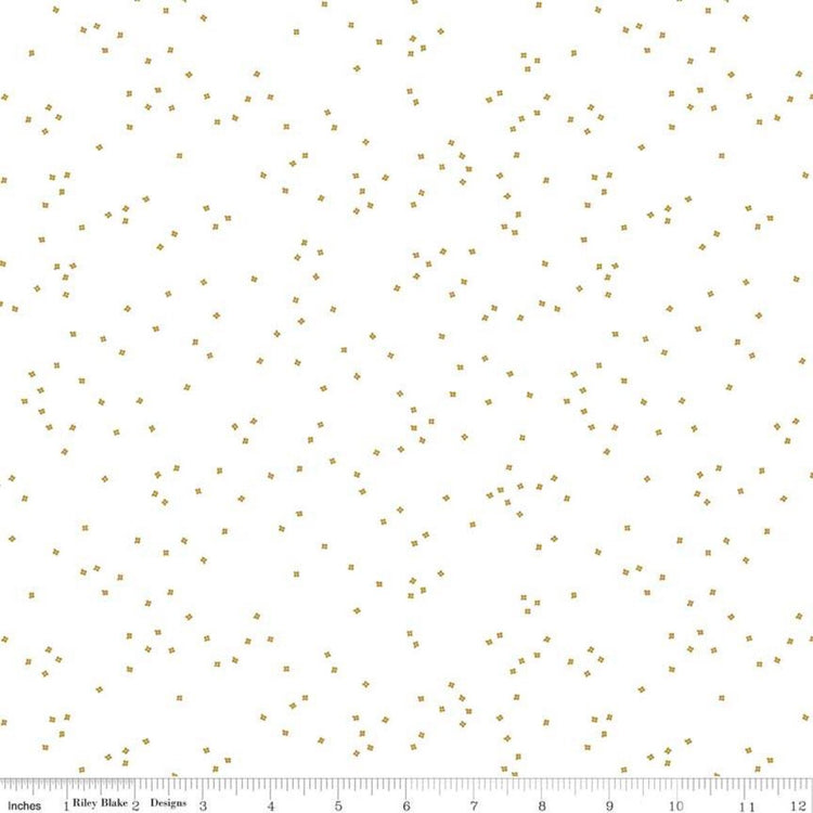 Gold Sparkle Blossom on White by Christopher Thompson for Riley Blake Designs