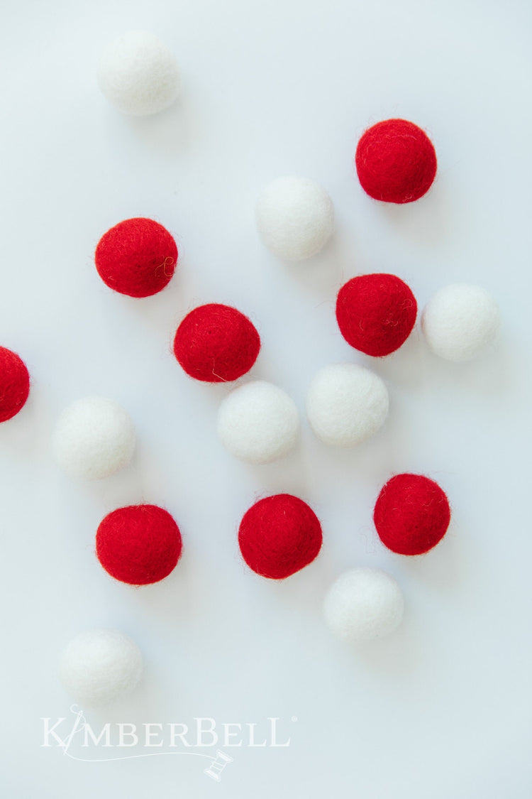Red & White Wool Felt Balls by Kimberbell Designs in Red and White