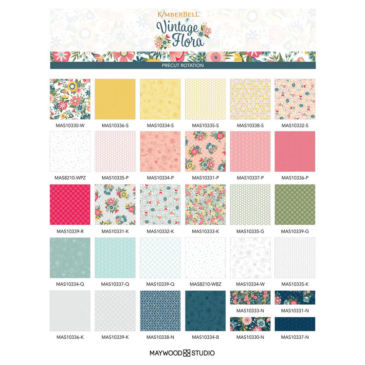 Vintage Flora 10 Inch Stacker Designed by Kim Christopherson of Kimberbell Designs for Maywood Studios - SQ-MASVINF - 42 pieces