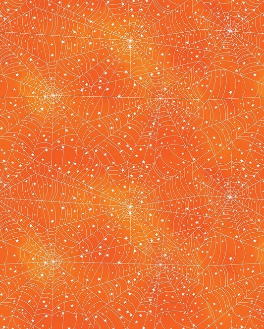 Glow-O-Ween Glowing Webs Orange by Kanvas Studio for Benartex - 12954G-37