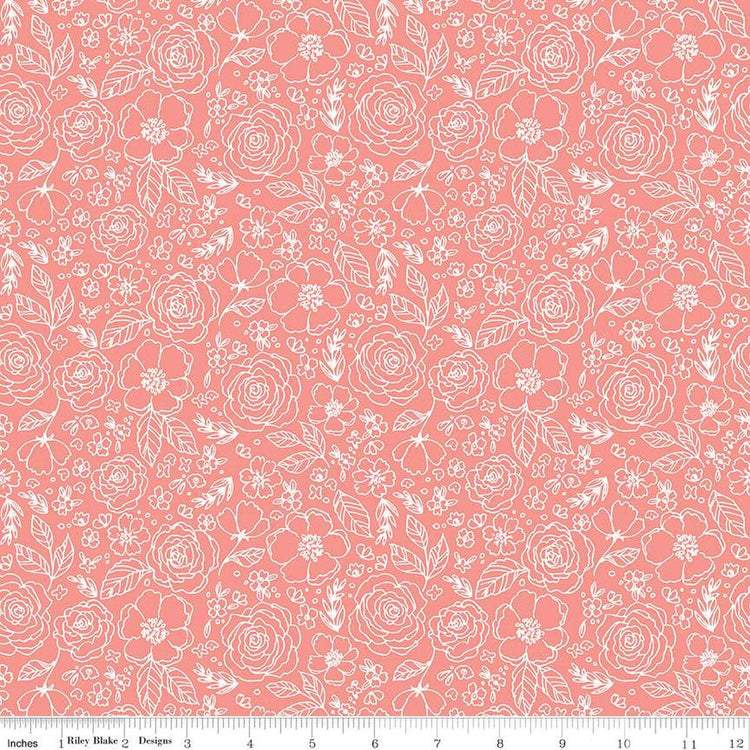 My Valentine Lined Roses Coral by Echo Park Paper for Riley Blake Designs - C14153-CORAL