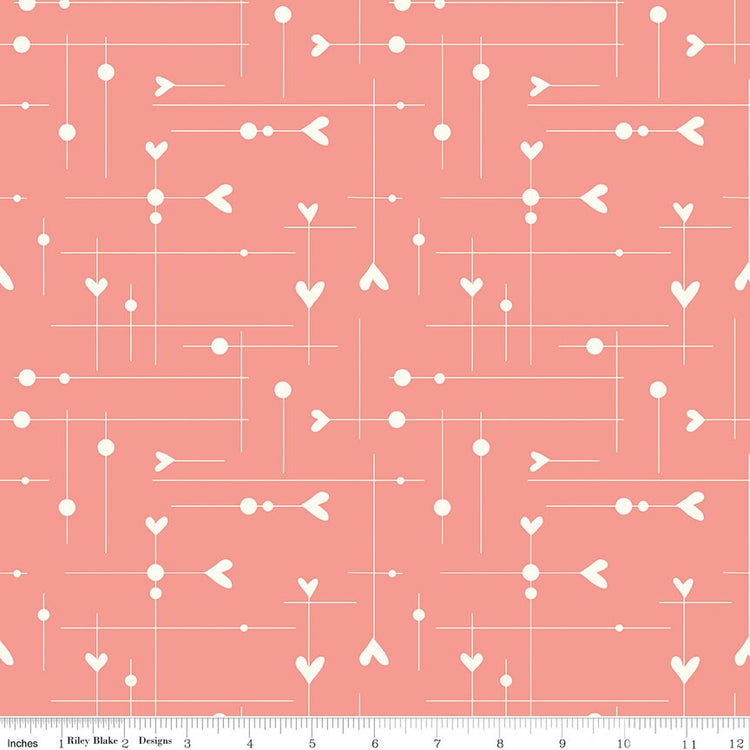 I Love Us Dash & Dots Heart Coral by Sandy Gervais for Riley Blake Designs - C13962-CORAL