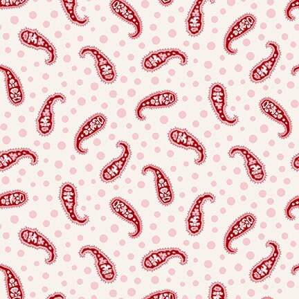 Valentine Wishes Paisley and Foulard Cream and Red by Stacy West of Buttermilk Basin for Henry Glass & Co - 1022-08