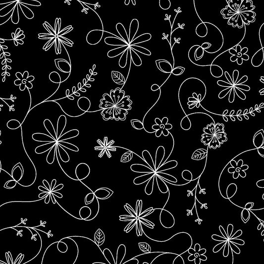 Swirl Floral Black by Kim Christopherson of Kimberbell Designs for Maywood Studios - MAS8261-J