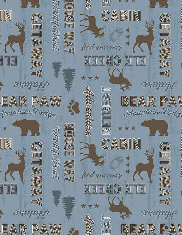 Wildlife Trail Words All Over Blue by Jennifer Pugh for Wilmington Prints - 1828 82662 424