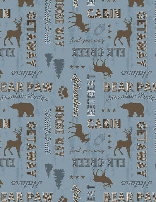 Wildlife Trail Words All Over Blue by Jennifer Pugh for Wilmington Prints - 1828 82662 424