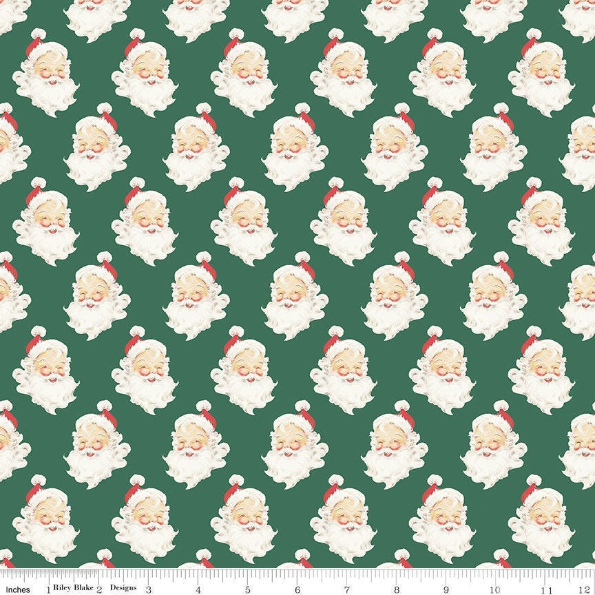 Merry Little Christmas Santa Heads Green by My Mind's Eye for Riley Blake Designs -C14842-GREEN