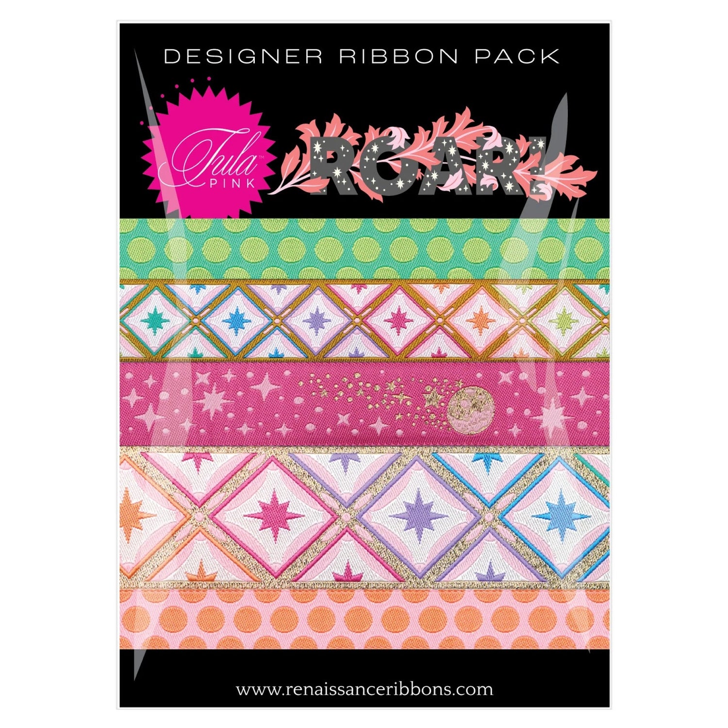 Designer Ribbon Pack- ROAR! Blush by Tula Pink for Renaissance Ribbons - DP-104 Roar Blush