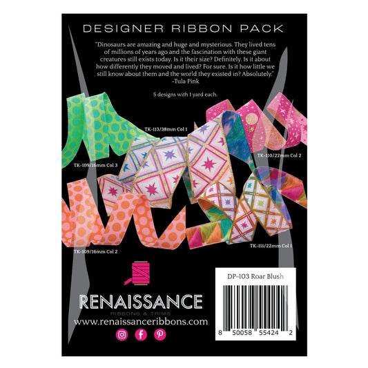 Designer Ribbon Pack- ROAR! Blush by Tula Pink for Renaissance Ribbons - DP-104 Roar Blush