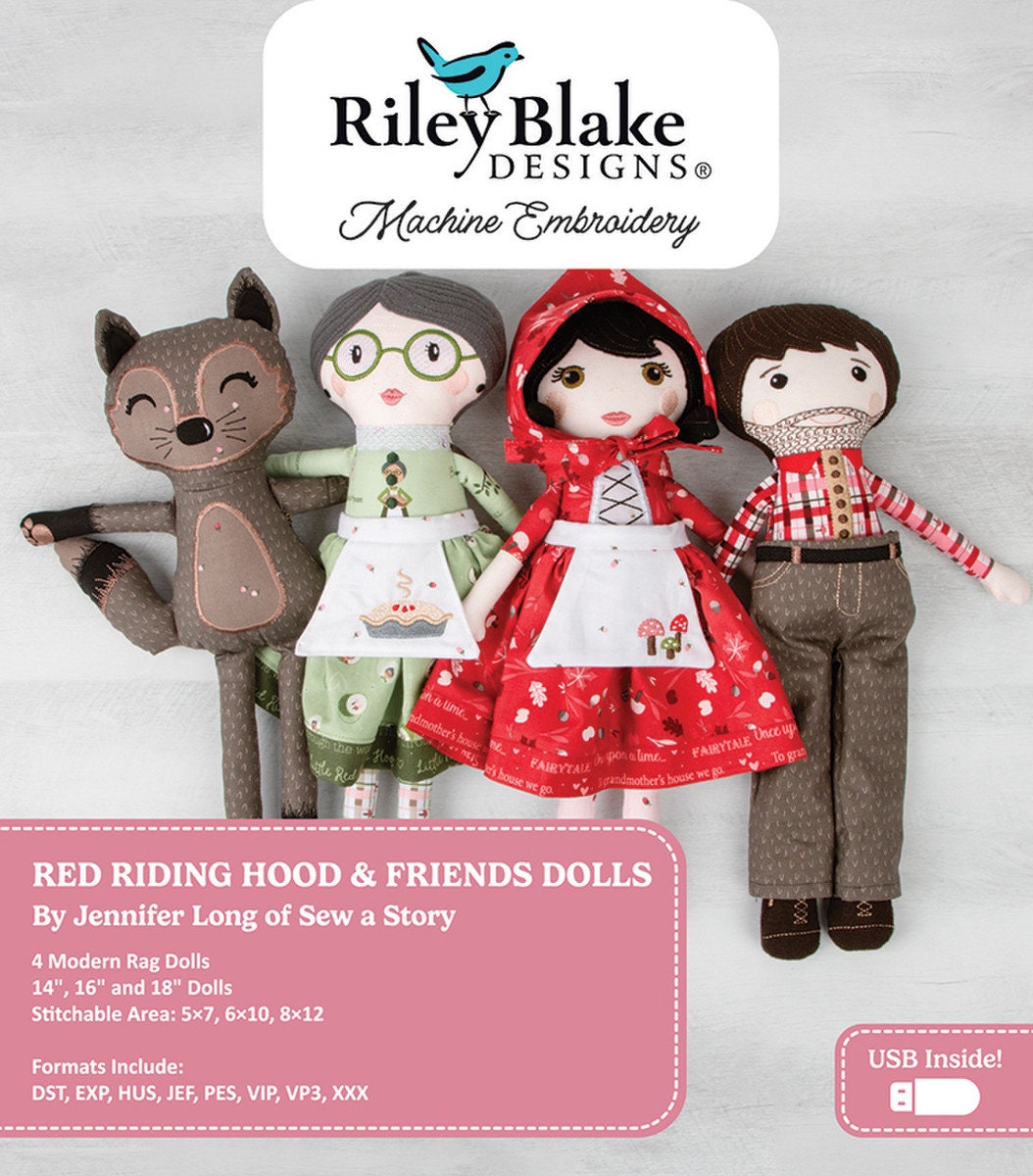 Red Riding Hood and Friends Dolls Machine Embroidery by Jennifer Long for Riley Blake Designs - Machine Embroidery USB