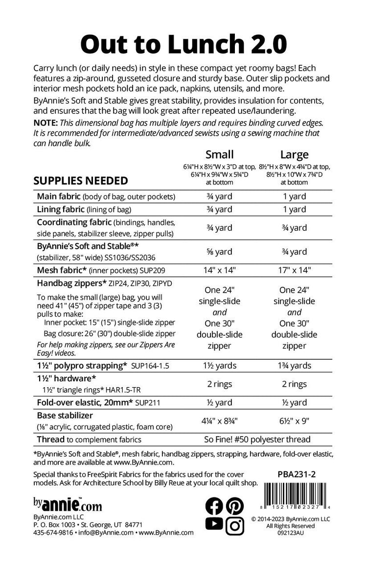 Out To Lunch 2.0 by Annie's - Printed Bag Pattern
