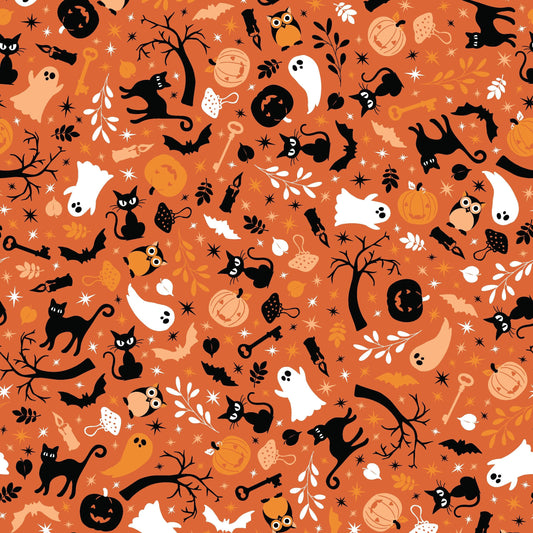 Cats & Ghosts Orange by Kim Christopherson of Kimberbell Designs for Maywood Studios - MAS10571-O