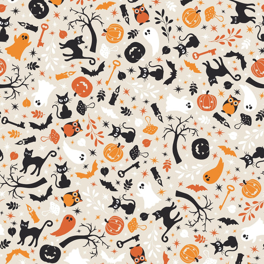 Cats & Ghosts Cream by Kim Christopherson of Kimberbell Designs for Maywood Studios - MAS10571-E