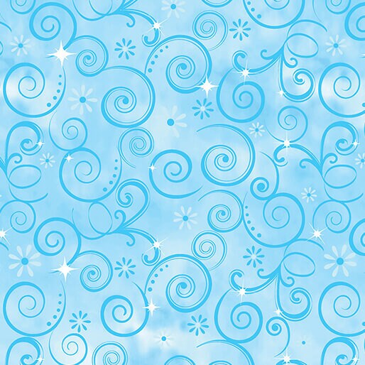 Fairytale Dreams Dazzling Swirls Light Blue by Canvas Studio for Benartex - 14529-54